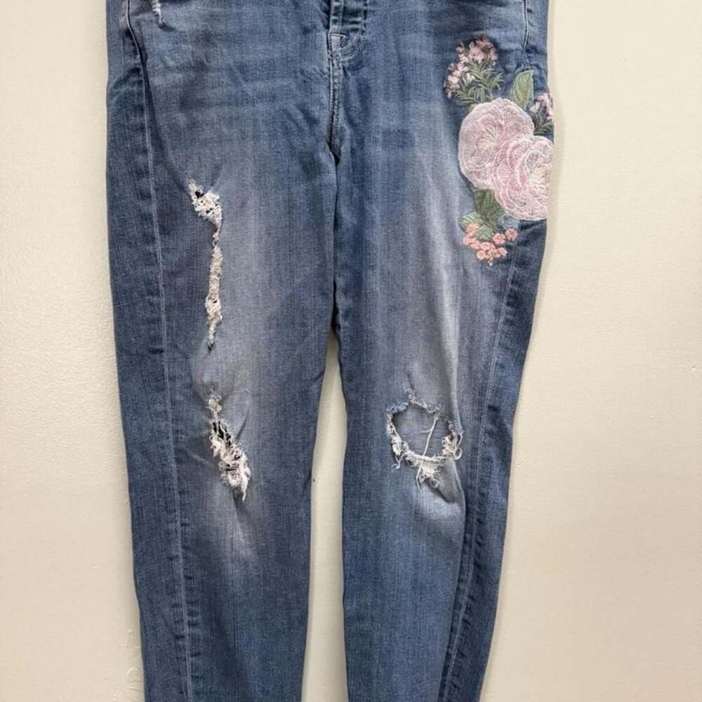 7 For All Mankind Embroidered Floral Distressed Skinny Jeans
